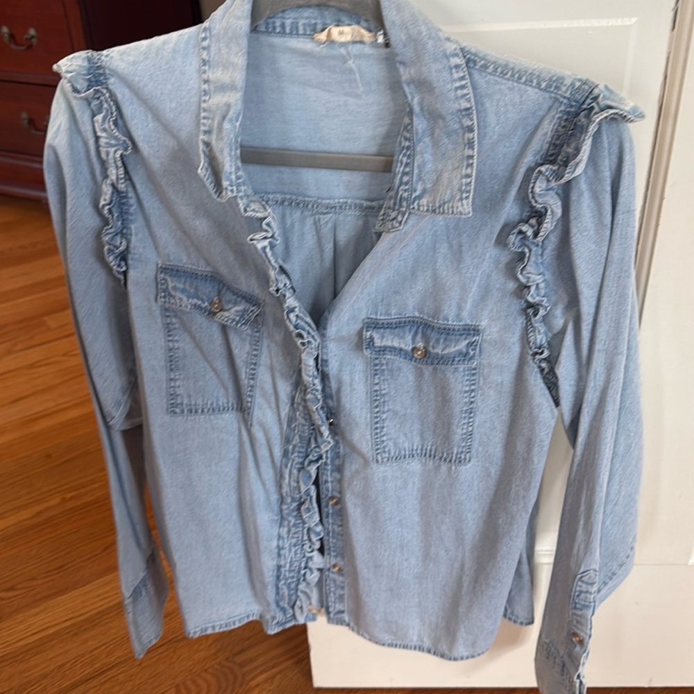 Ruffle denim shirt
